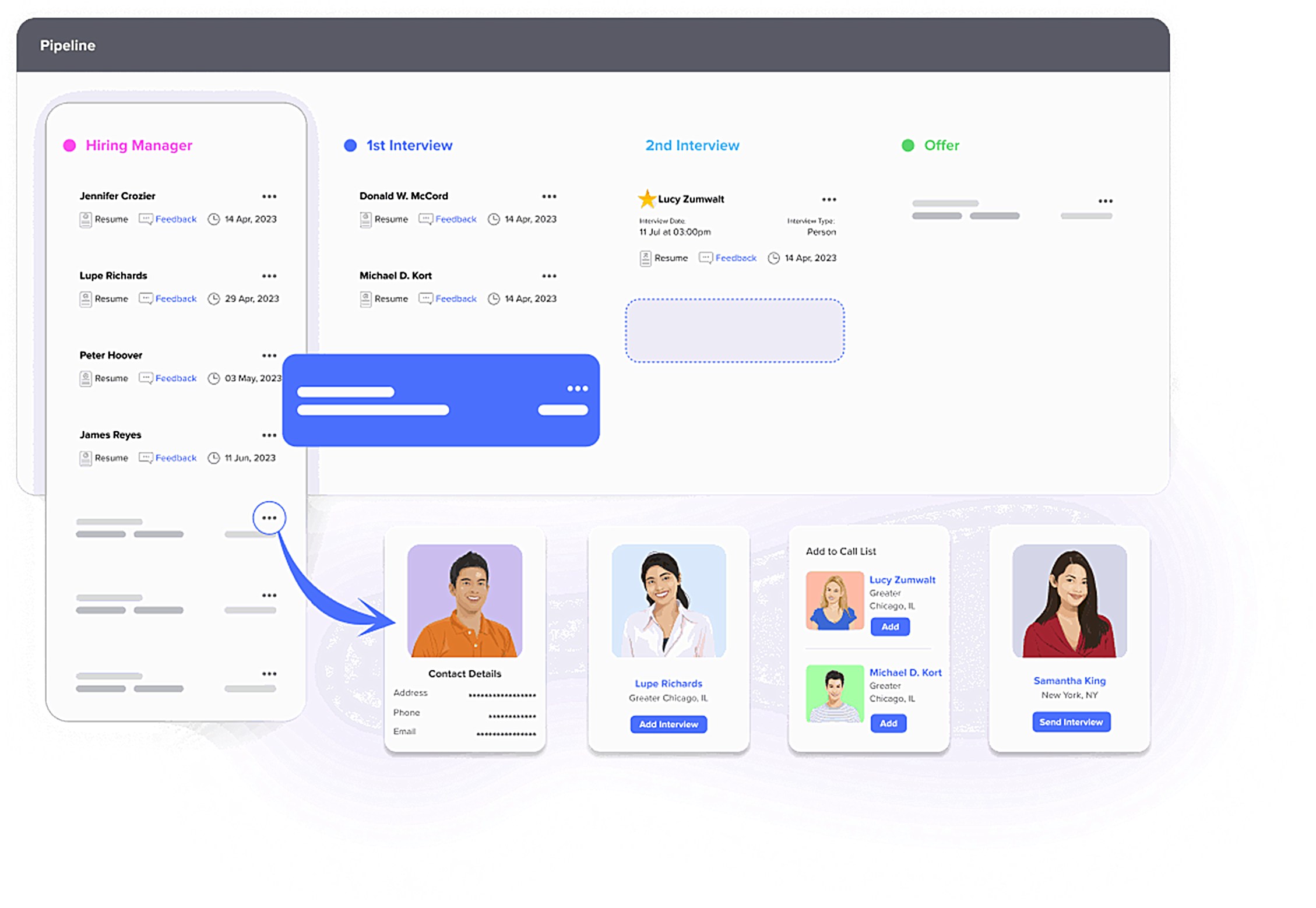 RecruiterPM Kanban board organized by project