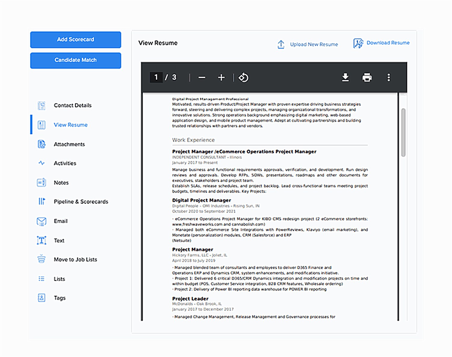 RecruiterPM sourcing view